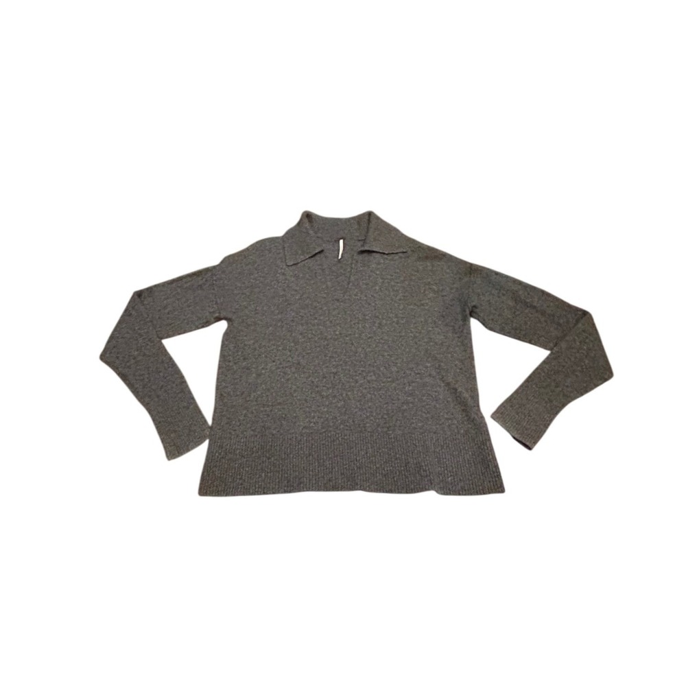 Free People Cashmere V-Neck Collar Sweater Charcoal Grey Size Medium Soft Preppy - Picture 2 of 7